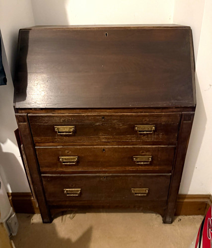 Antique oak bureau with - oak,